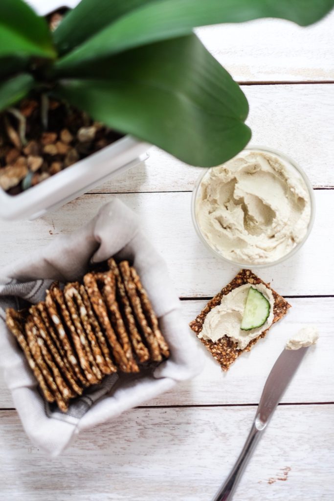 Everything Seed Crackers with hummus